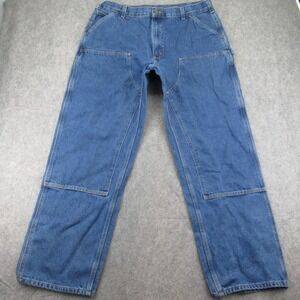 Carhartt Mens Double Front Denim Dungaree Jean Size 38x36 (Measures 36.5x32) B73